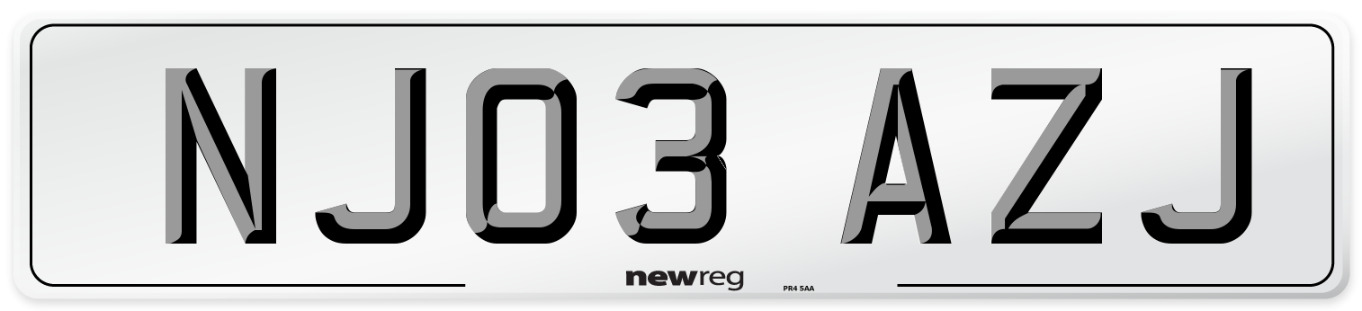 NJ03 AZJ Number Plate from New Reg